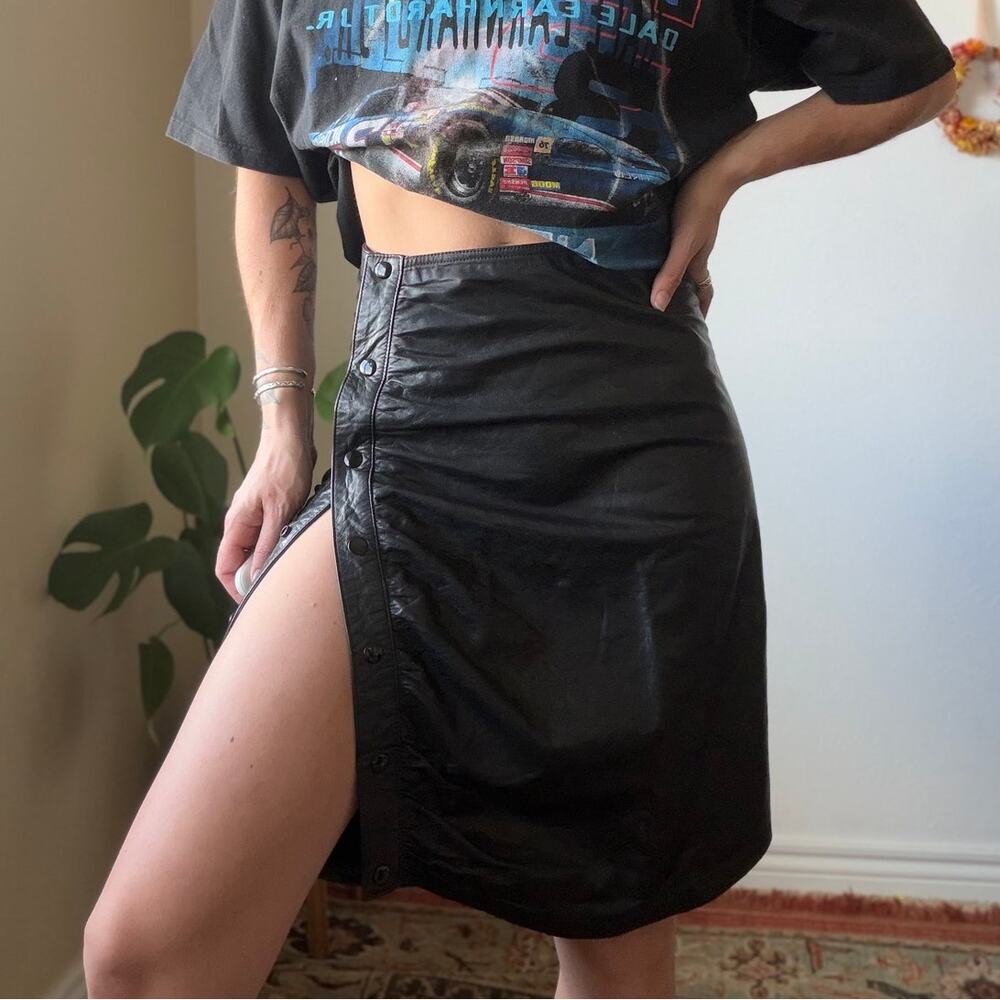 Vintage genuine leather ruched skirt